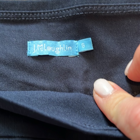 J McLaighlin navy blue stretch pull on trousers with front seam and back pockets - Picture 4 of 4